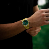 GIMONY. | Gold Bustdown Watch with Green Dial